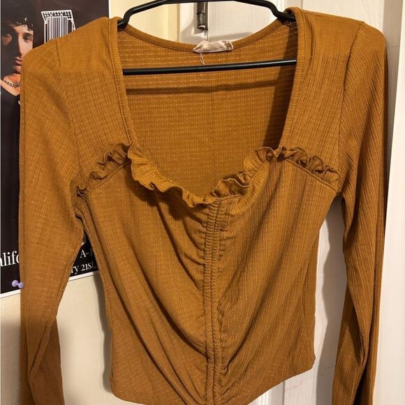 Elegant Ruffled Long Sleeve Blouse in Mustard - Picture 1 of 2